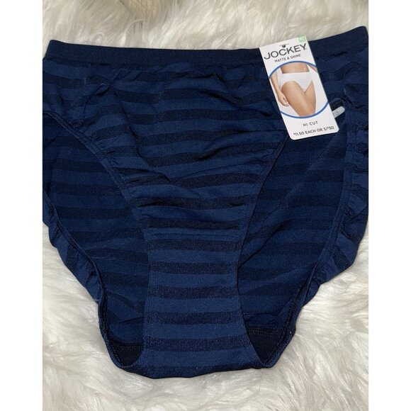 Jockey Matte & Shine Hi-Cut Panties Striped Womens 8 XL XLarge Blue - Picture 2 of 4